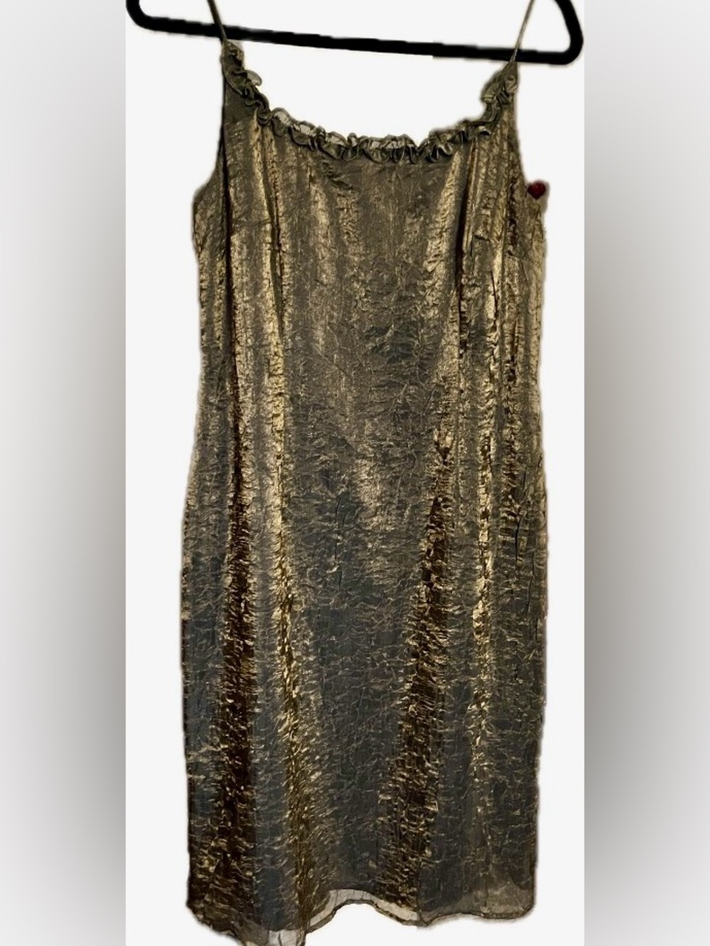 Vintage Satin-Look Crinkled Slip Dress in Metallic Bronze
